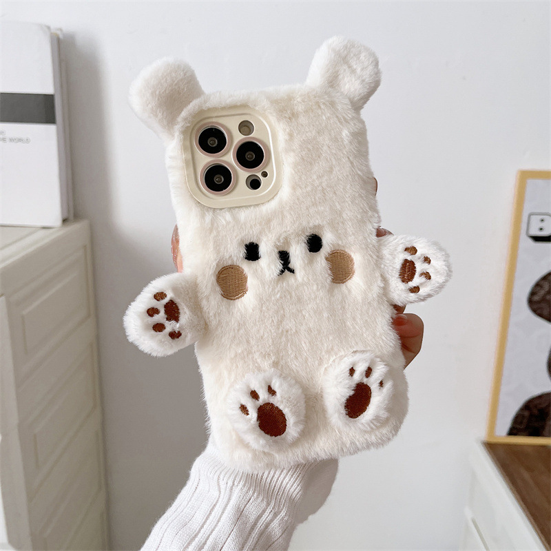 韓国の3D漫画風クマのふわふわぬいぐるみカップル携帯ケース  - Apple Iphone 15 Pro Max のレビューと価格