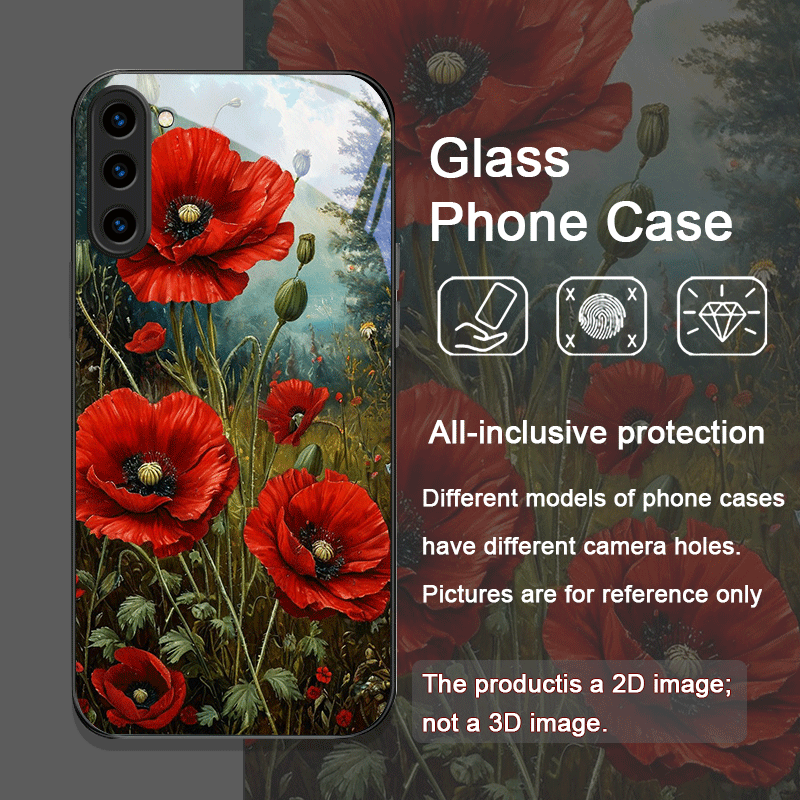 レトロなポピーの花柄、ホットレッドプリントの強化ガラス製スマ - Samsung Galaxy S25 のレビューと価格