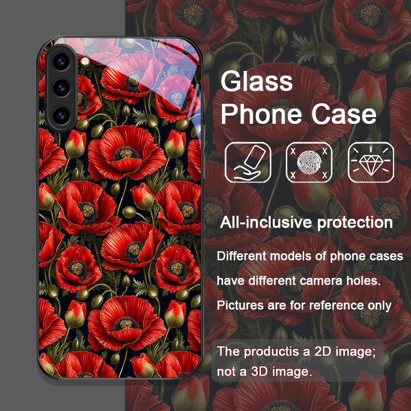 レトロなポピーの花柄、ホットレッドプリントの強化ガラス製スマ - Samsung Galaxy S25 のレビューと価格